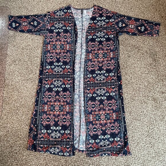 Size Large H&M Divided Aztec print navy white orange cardigan duster - Picture 4 of 13